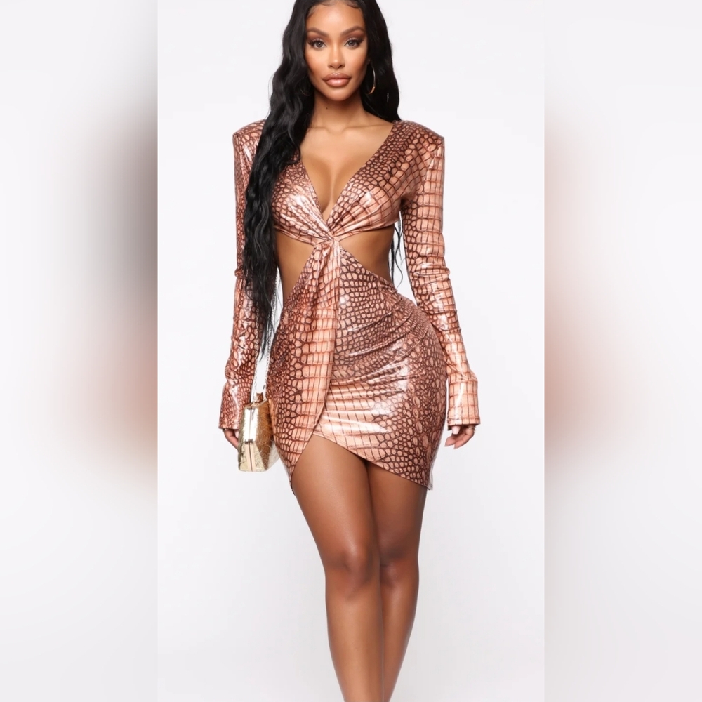 Fashion Nova Metallic Croc-Print Dress